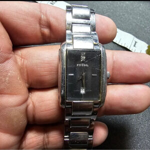 Fossil F2 Quartz Ladies Watch Rectangle Tank Date Just Diamond Accent Working
